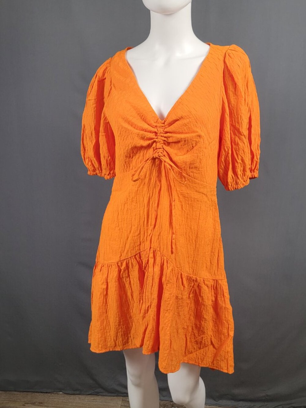 Topshop Mini Dress 8 Puff Sleeve Crinkle Ruched Festival Style